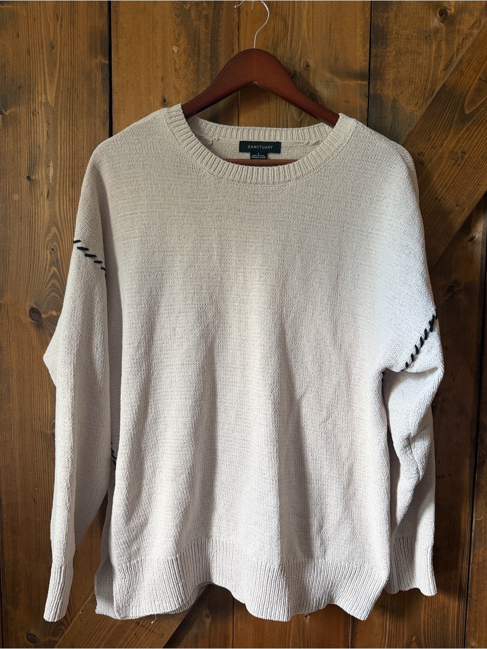 Sanctuary Women’s Cream Crewneck with Contrast Stitching